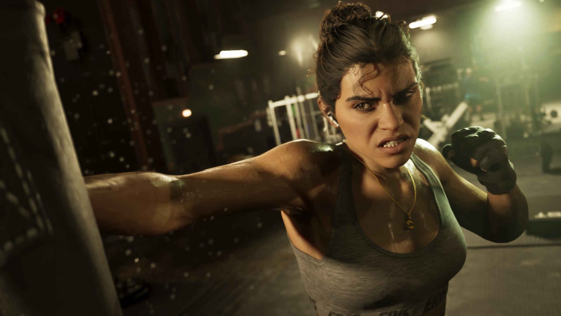 Lucia Caminos working out in a prison gym in official GTA VI media